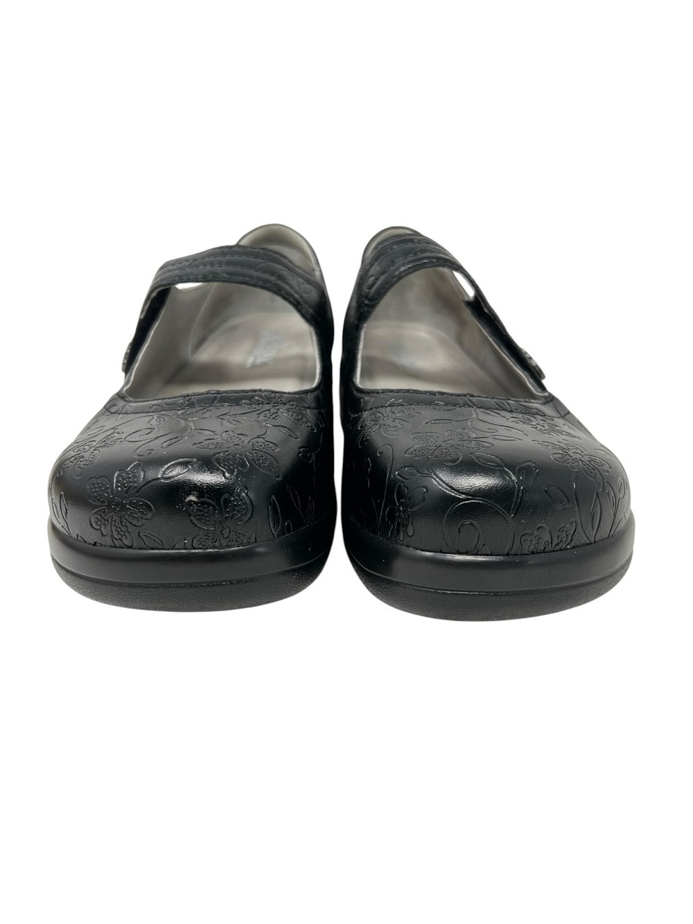 Alegria Black Embossed Floral Mary Jane Flats with Strap - Picture 4 of 9